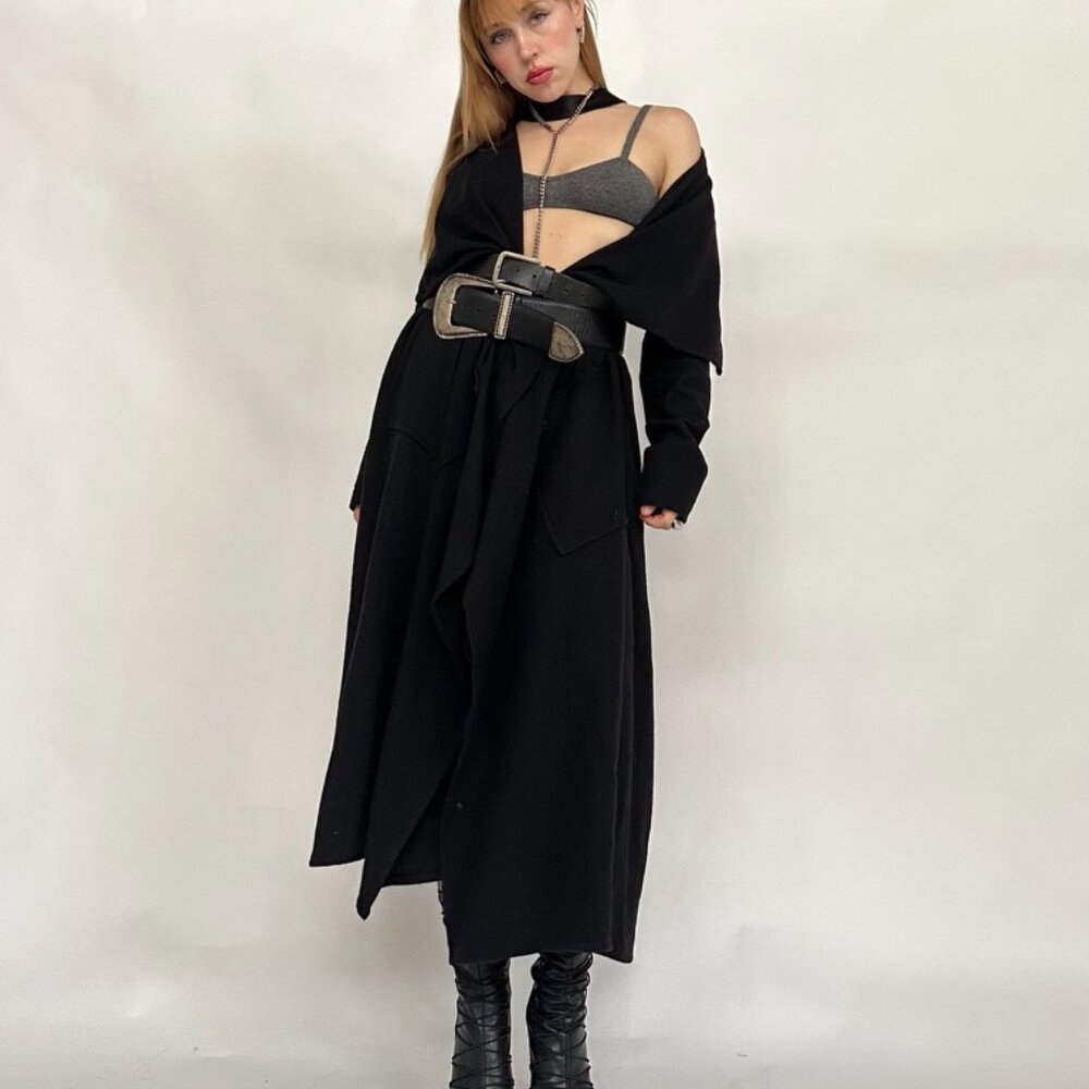 Sarah Pacini Wool Black Duster Jacket - Picture 2 of 9